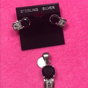Set 925 silver black stone